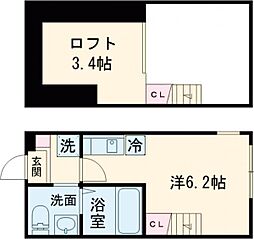 ハーミットクラブハウスAlesia長津田 2階ワンルームの間取り