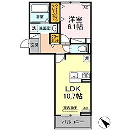 昴フィーア 2階1LDKの間取り