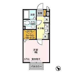 エミネンス上本郷 2階1Kの間取り