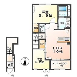 JR東北本線 古河駅 4.3kmの賃貸アパート 2階2LDKの間取り