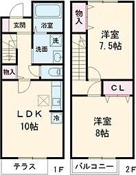 グランシャリオ 1階2LDKの間取り