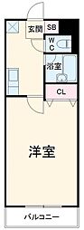 リバレイン 4階1Kの間取り