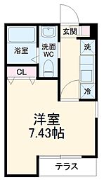 東武伊勢崎線 越谷駅 徒歩10分の賃貸アパート 3階1Kの間取り