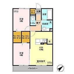 グランドゥールV　Ｂ 3階2LDKの間取り