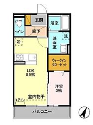 ゼピュロスみどりの　Ｅ棟 2階1LDKの間取り