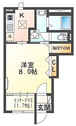 Ｒｉｖｅｒａｉｎ中央 1階1Kの間取り