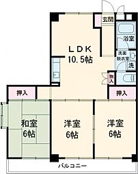 長瀬第2マンション 3LDKの間取図画像