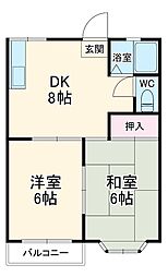 ベースシャローム 2階2DKの間取り