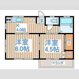 コーポニューハッピー 2階2DKの間取り