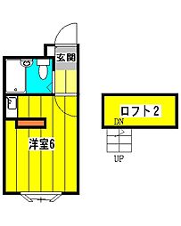 ベルピア北松戸1−1 2階ワンルームの間取り