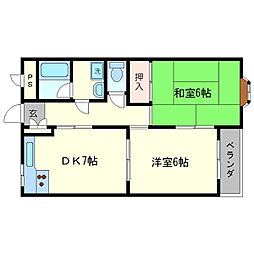 メゾンアーバンスコープ 3階2DKの間取り