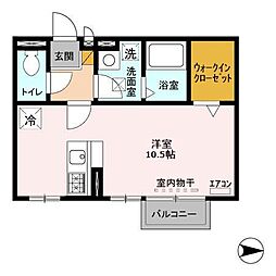 モナリエ古ヶ崎II 2階ワンルームの間取り