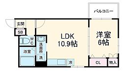 パークパレス 1階1LDKの間取り