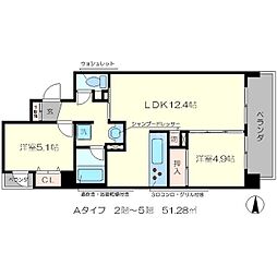ラトゥール二条御所南 5階2LDKの間取り