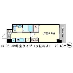 エステムプラザ京都御所ノ内REGIA 6階1Kの間取り