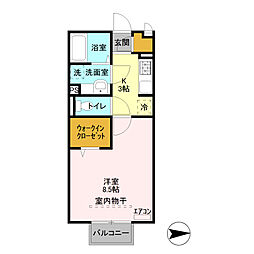 プレシャス育英 2階1Kの間取り