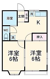 サンハイムII 1階2Kの間取り
