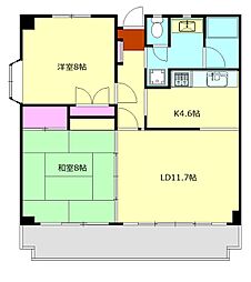 ジュネス小田原 3階2LDKの間取り