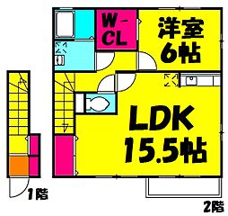 ラ・プランタン 2階1LDKの間取り