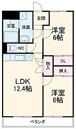 名古屋市営桜通線 野並駅 徒歩27分の賃貸マンション 3階2LDKの間取り