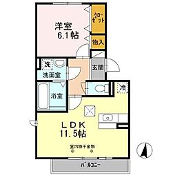 カーサ・ドゥ・ソレイユ 1階1LDKの間取り