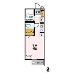 レジデンス西根 1階ワンルームの間取り