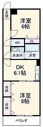 名鉄常滑線 道徳駅 徒歩10分の賃貸マンション 3階2DKの間取り