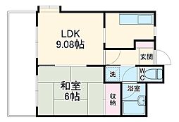 バードタウン3番館 3階1DKの間取り