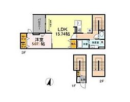 アンジュール西小岩 3階1LDKの間取り