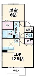 セジュール菊園 1階1LDKの間取り