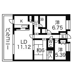 山田ビル鳴海 5階3LDKの間取り