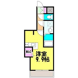 ツリーデン松戸II 5階1Kの間取り