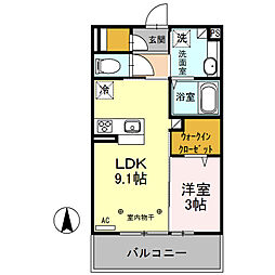 シティハウス高萩1・2　2 2階1LDKの間取り