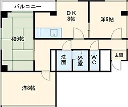 国分寺シティハイツ 地下1階3DKの間取り