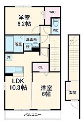 エスポワール 2階2LDKの間取り