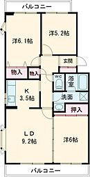 ルミエール緑岡　Ａ 2階3LDKの間取り