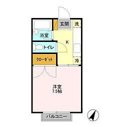 サニーヒルズ薬師台　Ｂ 2階1Kの間取り