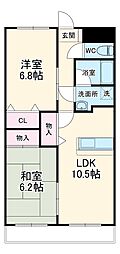 名鉄豊川線 八幡駅 徒歩9分の賃貸マンション 5階2LDKの間取り