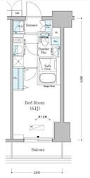 東急大井町線 戸越公園駅 徒歩6分の賃貸マンション 8階1Kの間取り