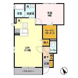 ゼルコーバ　B 1階1LDKの間取り