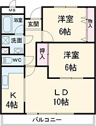 ビューテラス富貴 3階2LDKの間取り