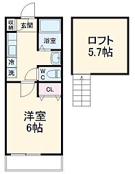 グランカスケードみのり台 2階1Kの間取り