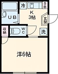 フレグランスマツバ 2階1Kの間取り