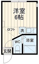 ユナイト上大岡プラチーダエ 2階ワンルームの間取り