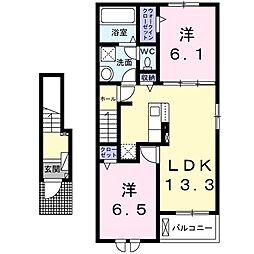 名鉄常滑線 古見駅 徒歩16分の賃貸アパート 2階2LDKの間取り