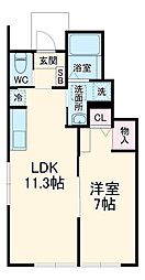 東武野田線 南桜井駅 7.8kmの賃貸アパート 1階1LDKの間取り