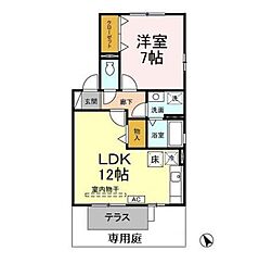 ウェーブII 1階1LDKの間取り