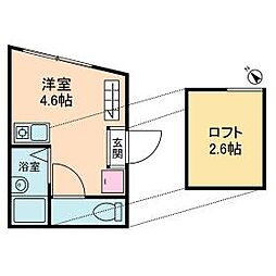 JR中央線 立川駅 徒歩8分の賃貸アパート 2階ワンルームの間取り