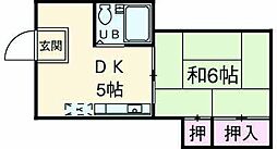 JR中央線 立川駅 徒歩13分の賃貸アパート 2階1Kの間取り