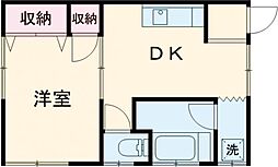 ときわ荘 2階1DKの間取り